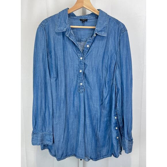 TALBOTS Popover Tunic Top Long Sleeve Collar Henley Tencel Chambray Blue 2X Plus - Picture 8 of 8